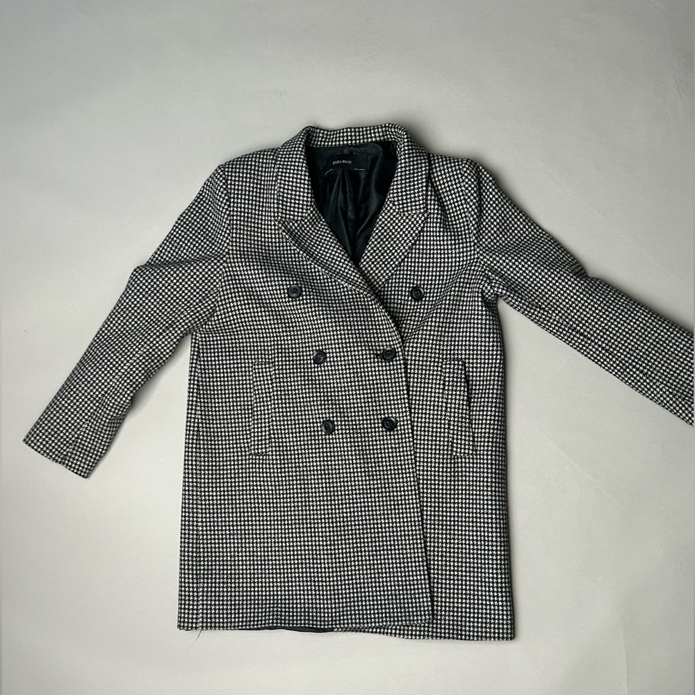 Large Zara basic, double breasted plaid jacket.